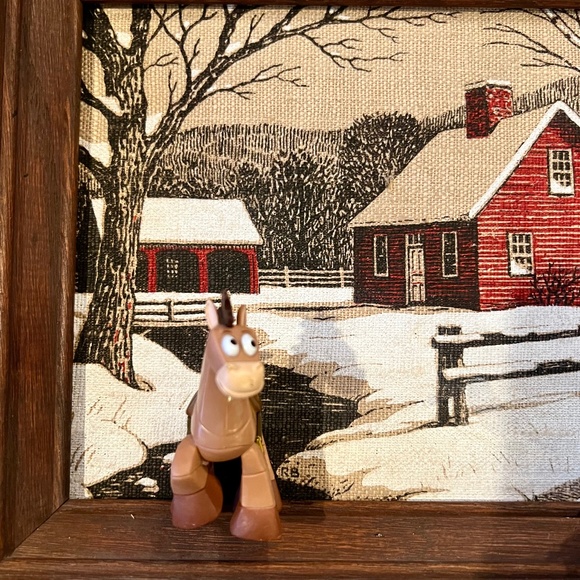 Toy Story's Rex & Bullseye x Vintage Kay Dee Handprints Linen Altered Art - Picture 2 of 7